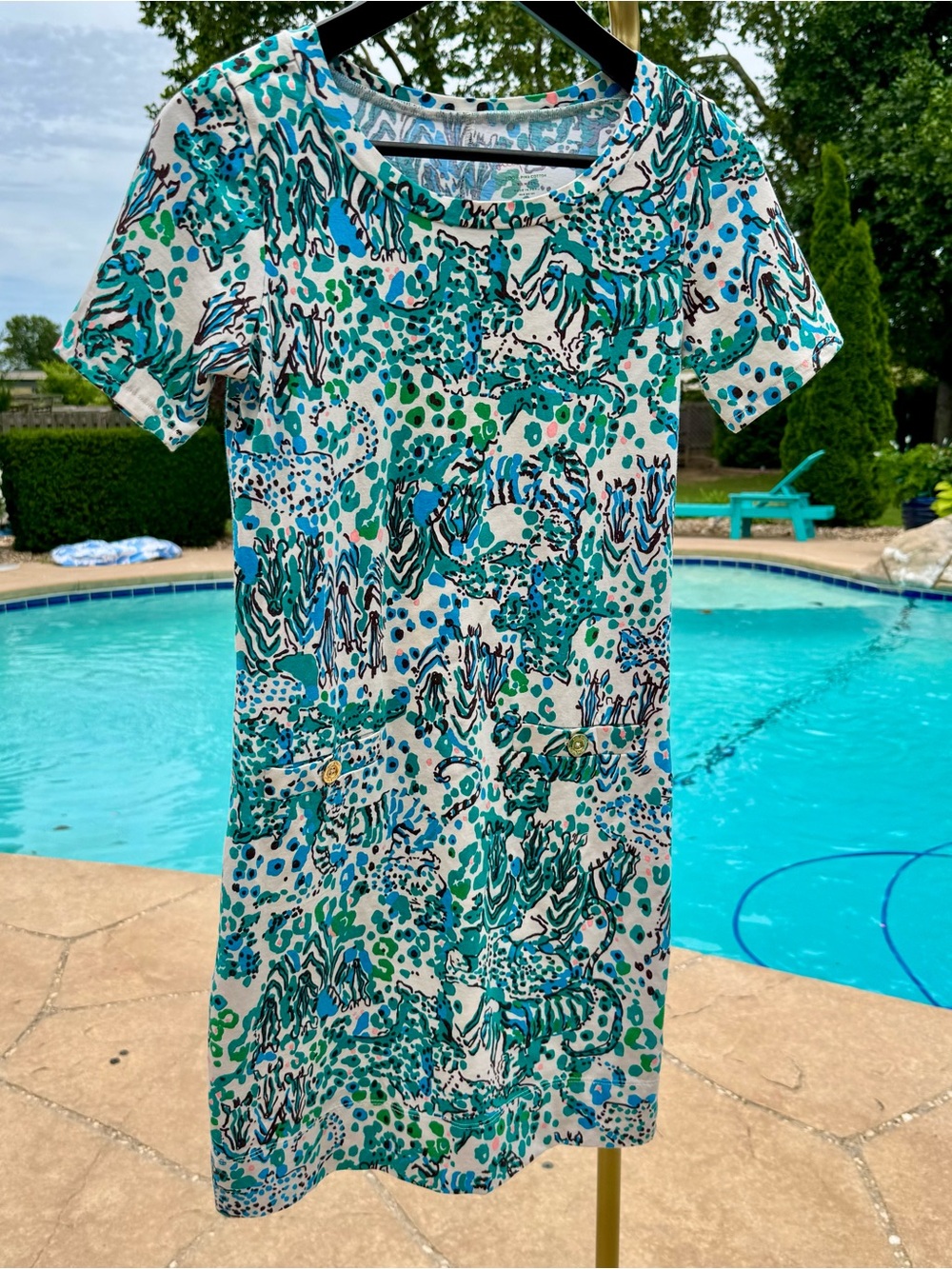 Lilly Pulitzer Corine Teal, Aqua & White Sea Oats Escapade EUC Very Soft size XS
